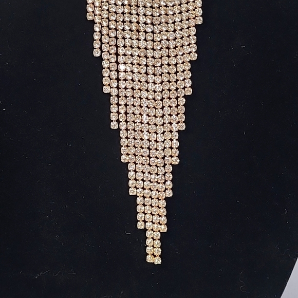 Large Statement Rose Flower Brooch Pin Yellow Gold Rhinestone Fringe New - Picture 7 of 13